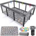 Foldable Baby Playpen with Mat,50"×71" Collapsible Playard for Babies and Toddlers,Indoor&Outdoor Kids Safety Play Pen,Portable Travel Playpen ‌with Travel Pack and 50 Ocean Balls
