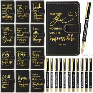 Spakon 24 Sets Christian Gifts Bulk for Men Leather Bible Study Notebook Bible Verse Ballpoint Pen Prayer Journal Religious Scripture Notepad for Men Women Church Pastors Sunday School