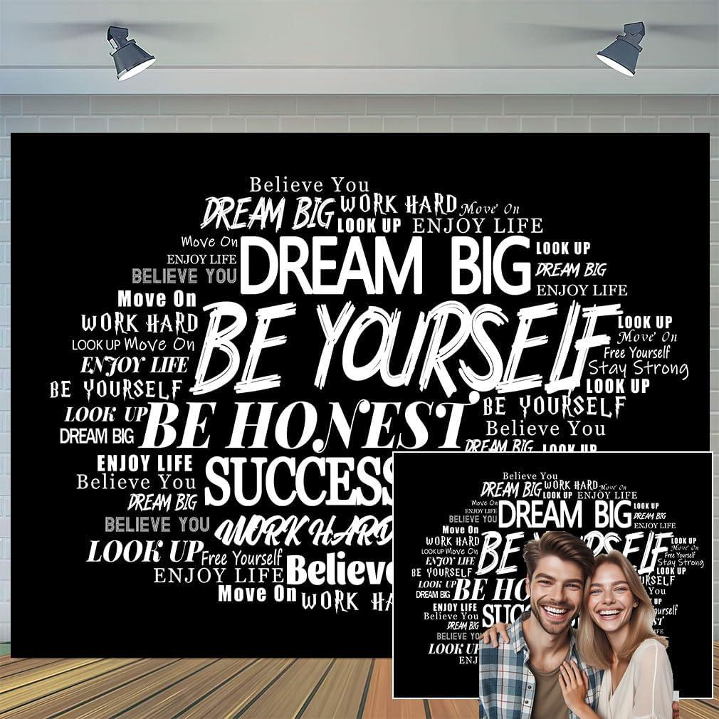 7X5ft Podcast Photo Backdrop Photography Background, Black and White Inspirational Motivational Quotes Positive Affirmation Backdrops Photo Booth Prop Banner Decorations Wall Decor Tablecloth