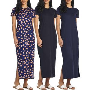 3-Pack: Women’s Casual Short Sleeve Maxi T-Shirt Dress – Summer Dress with Slit & Pockets. (3XL)