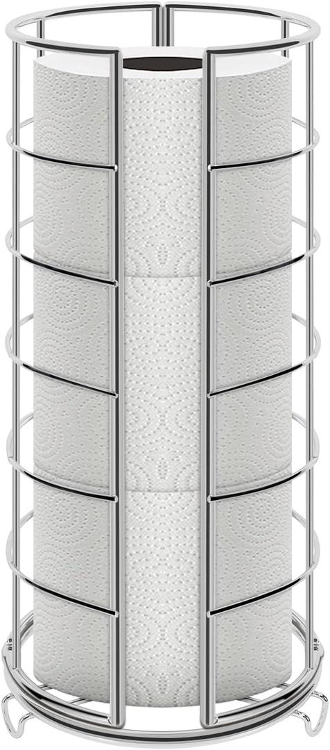 NearMoon Toilet Paper Organizer Stand, Free Standing 3 Rolls Tissue Storage, Metal Bathroom Accessory, Rustproof Toilet Roll Holder for Kitchen Countertop Inside Cabinet Shelf(Metal Base, Chrome)