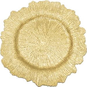 Simply Elegant Large Reef Plastic Charger Plate | Service Plate for Parties, Dinner, Weddings, Quinceaneras and Events | 14 inch Diameter | Gold- Gloss Finish | Set of 24