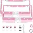 2 Pack Bling Rhinestone License Plate Frames for Women, Cute Diamond Car License Frame with Bow(Pink)