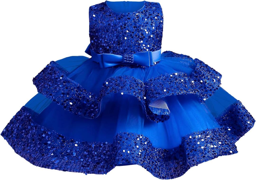 Miipat Baby Girl Pageant Dress Sequins Princess Dress Toddler Flower Wedding Birthday Party Gown Dresses 12 Months-4 Years (Royalblue)