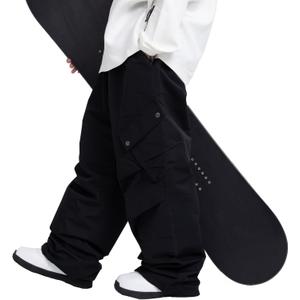 SNOWVERB Women Men Casual Ski Baggy Cargo Loose Fit Waterproof Snow Pants Fashion Streetwear Warm Snow Pants (Black, Small)