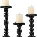 Wood Candle Holders for Pillar Candles, 3-Piece Vintage Rustic Tall Modern Farmhouse Holder Set, Decorative Wooden Candlestick Stand for Fireplace Mantel, Table Centerpiece Decor - Black (Distressed White)