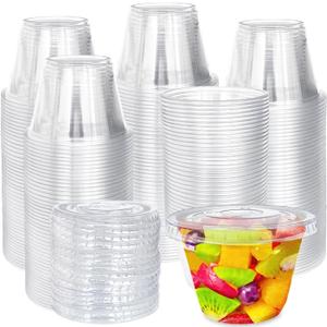 Alaeseje 100 Pack 6 oz Plastic Dessert Cups with Flat Lids (No Hole),Disposable Parfait Cups,Clear Plastic Party Cups for Fruit,Ice Cream,Yogurt,Candy,Salad,Snack,Pudding