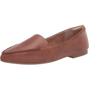 Amazon Essentials Women's Loafer Flat (8 Wide, Chestnut Brown Faux Leather)