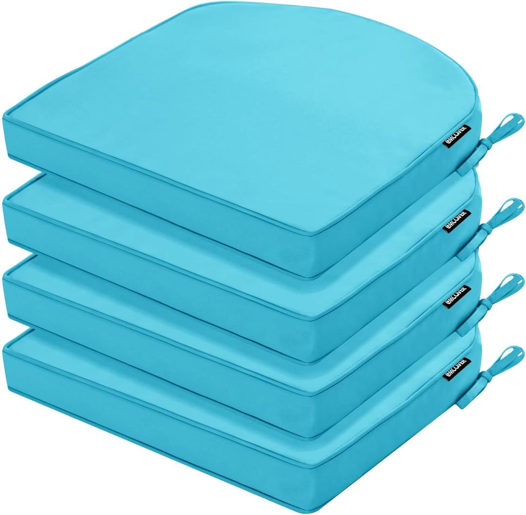 Outdoor Chair Cushions Set of 4 Water Resistant Patio Chair Cushions with Tie 3 Year Color Fastness Thick Outdoor Seat Cushion for Garden Lawn Round Corner Teal 17x16 Inch