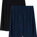 Mens Pajama Shorts, Mens Sleep Shorts Lounge Soft Comfy Pj Bottom Sleeping Pants Breathable Summer Modal Sleepwear(2 Packs) (Large, Black+Blue)