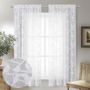 OVZME White Sheer Curtains 63 Inch Length 2 Panel Set, Light Filtering Bedroom Curtains with Dual Rod Pocket Top, Leaf Bird Clip Jacquard Sheer Farmhouse Window Drapes for Living Room, 2x38Wx63L