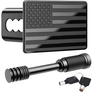 American Flag Metal Trailer Hitch Cover for 2 Inch Receivers - Tow Hitch Cover with with 5/8-Inch Pin Diameter Trailer Hitch Lock, Safeguard Your Trailer with Patriotic Flag