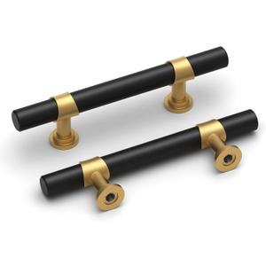 homdiy 10 Pack Black and Gold Cabinet Handles 3 Inch Hole Centers Brushed Brass Dresser Pulls