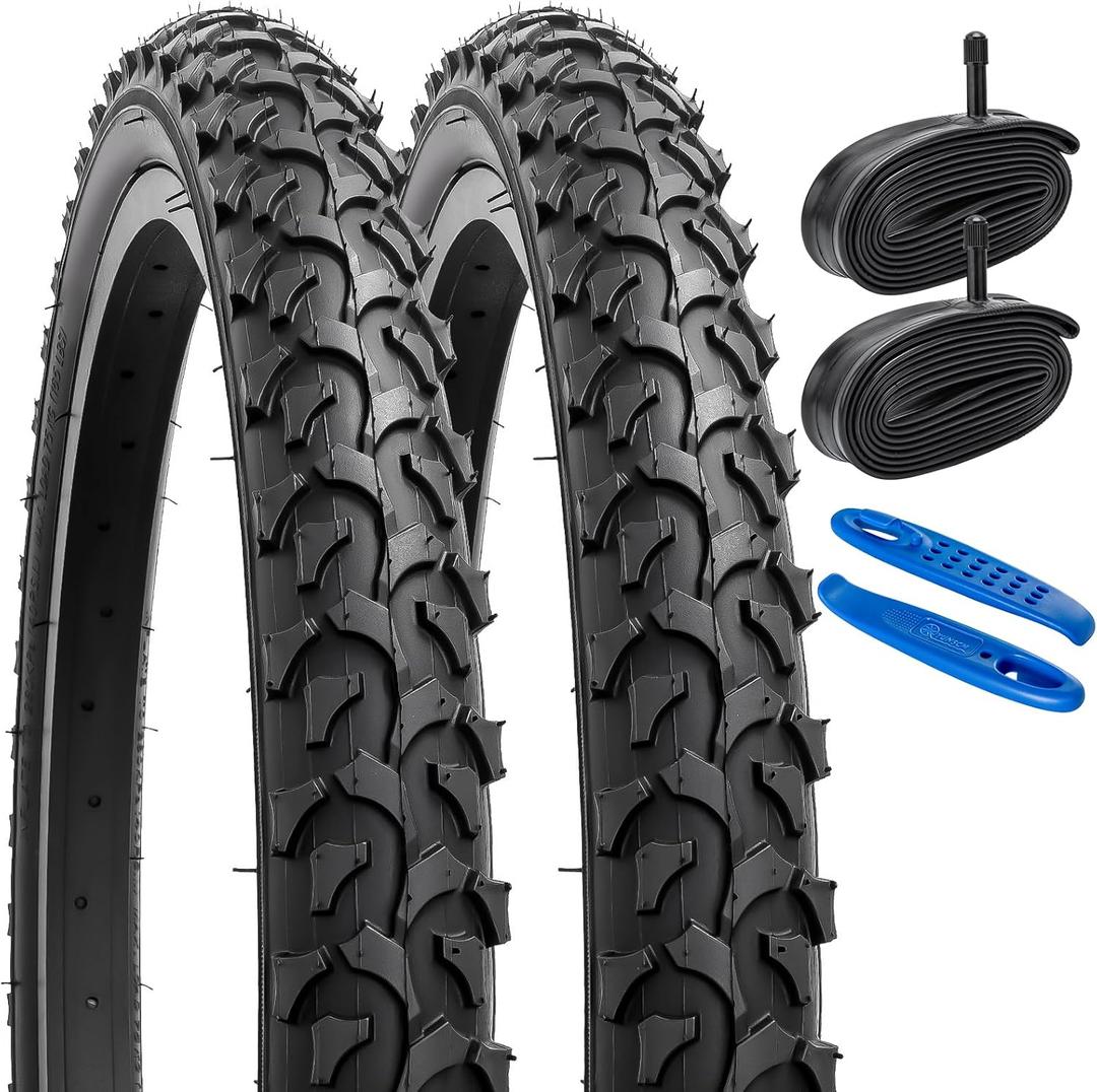 YUNSCM 2-PCS 20" Bike Tires 20 x1.95/53-406 and 20" Heavy Duty Bike Tubes Schrader Valve Compatible with Mountain Bike 20x1.90 20 x 1.95 20x2.0 Bicycle Tires and Tubes (Y-906)