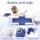 BUNWAG Baby Bathtub, Collapsible Newborn Bathtub for Infant to Toddler with Soft Cushion and Thermometer, Travel Newborn Tub with No-Slip Feet, Baby Shower Gifts, 0-12 Months Baby Bath, Navy Blue