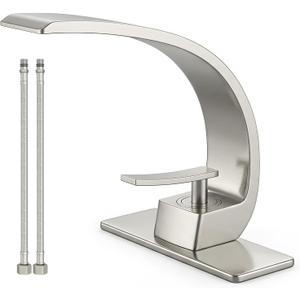 Bathroom Sink Faucet Modern Single Hole 1-Handle Faucet, Brushed Nickel Solid Brass Faucets, Mount Curved Lavatory Faucets Mixer Tap
