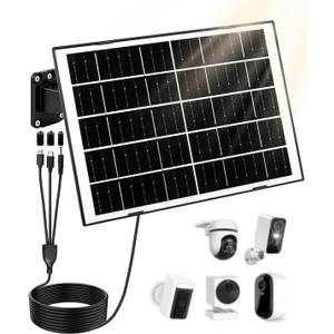 8W Solar Panel for Security Camera, Solar Panel Charger with 5V USB-C/Micro/DC 3.5mm Ports 9.8ft Cable & 360Integrated Mount, IP65 Solar Panels for Ring/Reolink/Eufy Built-in Battery Camera