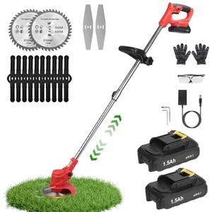 TeqHome Cordless String Trimmer & Weed Eater, Electric Weed Wacker & Lawn Edger Tool Battery Powered with 3 Types of Blades, Lightweight Grass Trimmer with 2*21V Battery, Brush Cutter for Lawn Garden