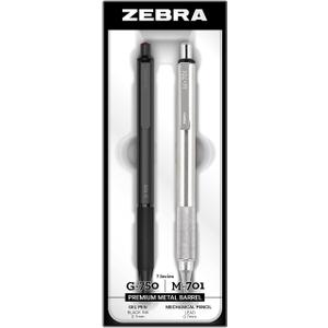 Zebra Pen G-750 and M-701 Retractable Gel Pen/Pencil Gift Set, Premium Metal Barrel, Medium/Fine Point, 0.7mm, 2-Pack (10512)