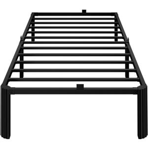 hiyuehome 14 Inch Twin Metal Bed Frame,Noise-Free Bedframe with Mattress Retainers,Headboard Compatible,No Box Spring Needed,Easy Assembly,Round Feet Design,Black