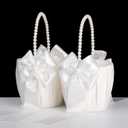2 x Flower Girl Baskets for Wedding,Ivory Flower Girl Basket With Pearl Handle set of 2,Wedding Baskets for Flower Girls