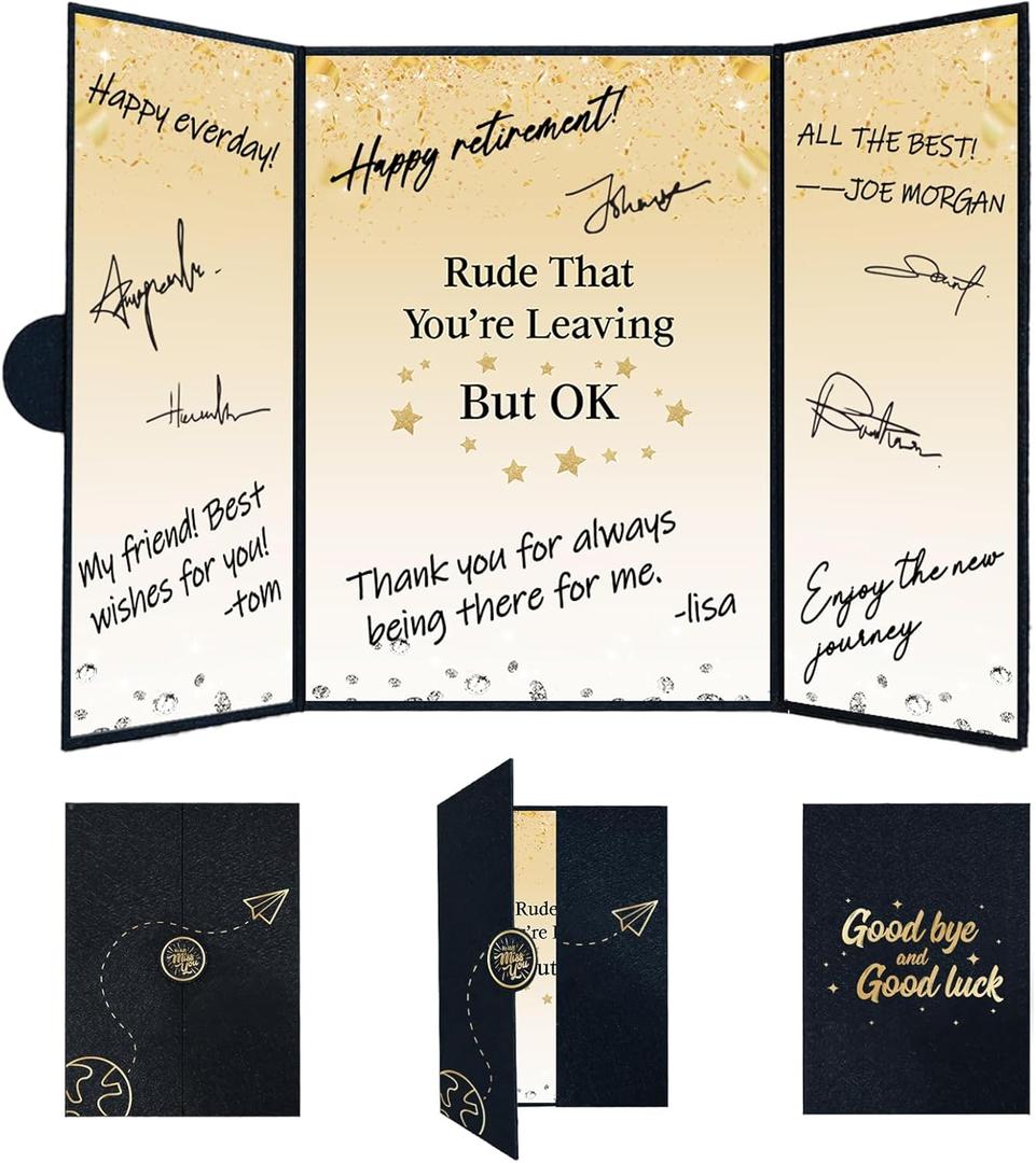 Crenics Farewell Party Decorations, Rude That You're Leaving But Ok Signature Book, Farewell Guest Book Alternative 18 x 12 inch, Great Farewell Going Away Retirement Keepsake Gifts (Black Gold)