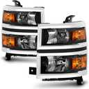 Headlights Assembly for 2014-2015 Chevy Silverado 1500 Halogen Head Light Headlamp Replacement Driver &Passenger Side, Chrome Housing Black Inner Amber Corner
