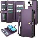 TwoHead Designed for iPhone 13 Wallet Case with Card Holder,Detachable Magnetic Phone Case with Wallet PU Leather Wallet Phone Case for iPhone 13 Case Wallet for Women/Men with Wrist Strap,Deep Purple