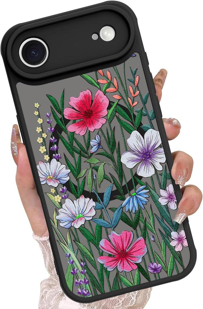 OOK Designed for iPhone Air Case Cute Flower Floral Design for Girls Women Compatible with Magsafe Soft TPU Camera Lens Protective Phone Magnetic Cover Compatible with iPhone Air 6.5 Inch