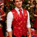 DiBanGu Mens Christmas Suit Vest and Tie Set for Men Waistcoats and Necktie Pocket Square Set for Prom Party S-3XL (Red Gold)