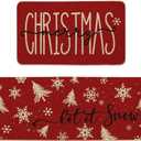 Artoid Mode Xmas Trees Snowflake Let It Snow Merry Christmas Kitchen Mats Set of 2, Winter Decor Low-Profile Kitchen Rugs - 17x29 and 17x47 Inch (Red)