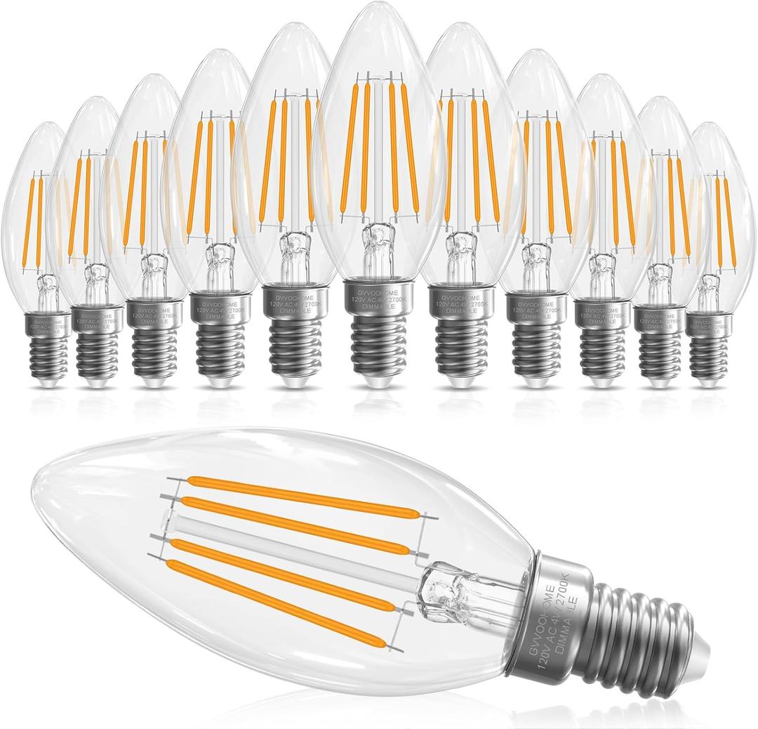 E12 Candelabra Bulb 40 watt Equivalent, E12 LED Bulb Dimmable Chandelier Light Bulbs, B10 Candle Light Bulbs 2700K Soft White, 90+CRI, 400LM, Clear Glass, 12 Pack, Soft White