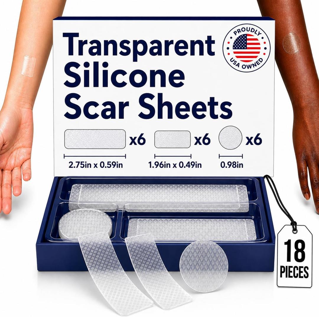 Silicone Scar Patches | Medical-Grade & Hypoallergenic Scar Care for Surgery, C Section Recovery, Keloids, Burns & Stretch Marks | 18 Pre-Cut Flexible Acne Scar Strips
