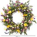 J'FLORU Spring Wreath 24 Inch Summer Wreaths for Front Door Artificial Flower Wreath with Daisy and Lavender for Indoor Outdoor and Easter Celebration
