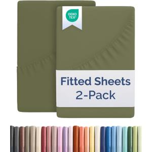 Twin XL Size Fitted Bed Sheet - Pack of 2 Single Fitted Bottom Sheet Only - Fits Mattress Up to 16" Deep Pockets - Extra Soft, Breathable & Cooling - Hotel Quality, Fade and Wrinkle Free - Sage Green
