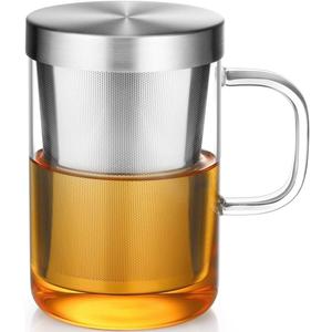 16.9 oz Borosilicate Glass Tea Mug with Stainless Steel Infuser & Lid A 500mL Heat-Resistant Glass Teacup Designed for Brewing Loose-Leaf Tea. Durable, Elegant, and Perfect for Easy Use