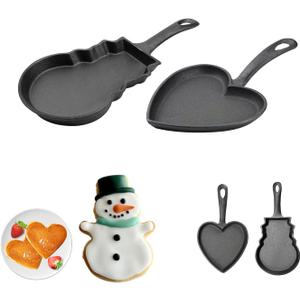 DVK Cast Iron Frying Pan with Various Shapes for Christmas Cookies Cutters Small Skillet for Heart/Snowman