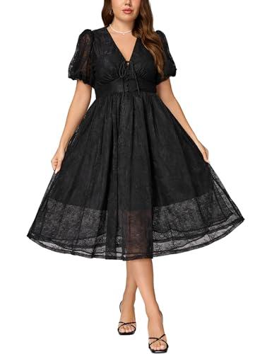 EYWOL Plus Size Wedding Guest Dress Midi: Black Cocktail Dress - Evening Gowns for Women Formal - Tea Party Dresses Size 2XL
