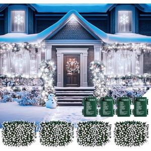 Brightown Christmas Lights Battery Operated, 4 Pack Total 66FT 200 LED Battery Powered String Lights with Timer, 8 Modes, Christmas Light for Outdoor Indoor Bedroom, Pure White