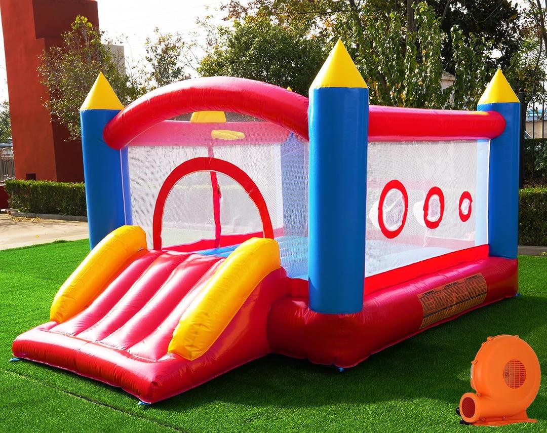 Hongcoral PVC Bounce House, Heavy-Duty Jumping Castle with Large Slide, 450LBS Capacity, Inflatable Bouncer with Blower - for Kids' Indoor & Outdoor Fun