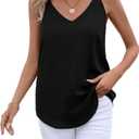 Women's V Neck Spaghetti Strap Cami Tank Top Black S