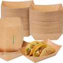 Disposable Kraft Paper Food Trays 5lb 100 Count, Oil Leak Proof Paper Food Boats & Hot Dog Trays, Disposable Serving Boats for Gameday, BBQ, Party, Burgers, Tacos, Fries