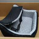 JOEJOY Elevated Dog Car Seat for Small/Medium Dogs up to 35 lbs, Memory Foam Booster Seat with Detachable Washable Cover, Travel-Safe Car Bed with Safety Belts & Storage Pockets, Grey