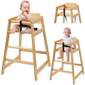 2 Pack Wooden High Chairs for Babies and Toddlers, Restaurant-Style Stackable High Chair with Commercial Grade Solid Wood for Dining Table & Kitchen, Easy to Clean Baby Booster Seat - Natural