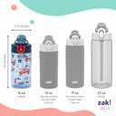 Zak Designs Sage Kids Water Bottle For School or Travel, 16oz Durable Plastic Water Bottle With Straw, Handle, and Leak-Proof, Pop-Up Spout Cover, 2-Pack Set (Construction and Rescue)