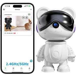 Dzcctvipc-Cute Bear-2K Wireless-Smart Robot-Home Security - Camera,Nanny & Pet Motion Monitor,Baby Cry Detection Alarm,Privacy Mode,5G Dual-Band,PanTilt,Full HD Night Vision,24/7 Recording,2-Way Audio (white)