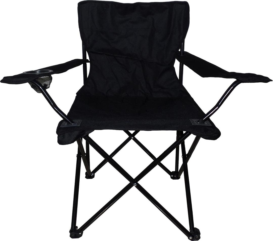 American Dream Large Foldable Camping Beach Chair with Padded Arm Pad, Carrying Bag, and Drink Holder (Black)