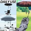 Universal 360 Adjustable Stroller Umbrella Attachment - Stainless steel Umbrella Holder for Chairs, Bikes & Wheelchairs, Easy Install Clamp Fits 0.6-1.2in Handles with Secure Lock