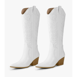 Arromic Cowboy Boots for Women Comfortable Womens Embroidered Western Cowgirl Knee High Boots Pointed Toe Zipper Chunky Heel Country Outfit Retro Tall Boots 10