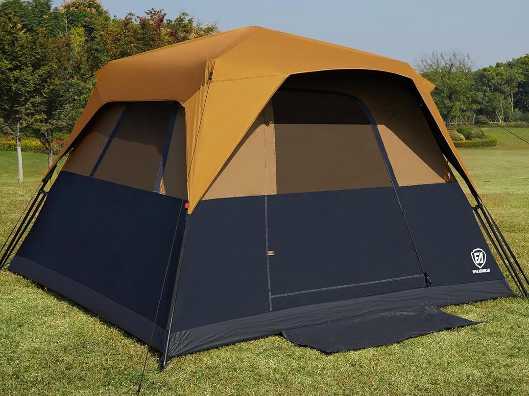 EVER ADVANCED 6 Person Camping Tent, Blackout Design Tent for Camping Instant Cabin Tents for Family with Rainfly, 60s Easy Setup, Water-Resistant, 108 x 108 x 73"